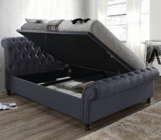 An Image of Castello Charcoal Fabric Ottoman Scroll Sleigh Bed - 6ft Super King Size