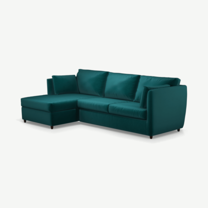 An Image of Milner Left Hand Facing Corner Storage Sofa Bed with Foam Mattress, Tuscan Teal Velvet