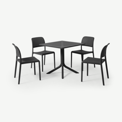 An Image of Nardi 4 Seat Dining Set, Dark Grey Fibreglass & Resin
