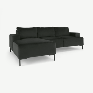 An Image of Frederik 3 Seater Left Hand Facing Compact Corner Chaise End Sofa, Dark Anthracite Velvet