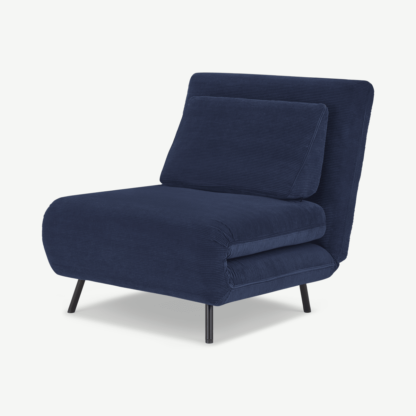 An Image of Kahlo Single Sofa Bed, Navy Corduroy Velvet