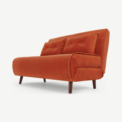 da1a444c48d7a749cdf5b8c7fdb439016cbc1293eb38c2f6894d275481f0ddfb-1.png An Image of Haru Small Sofa bed, Flame Orange Velvet