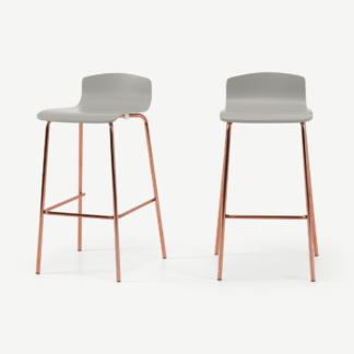 An Image of Syrus Set of 2 Bar Stools, Grey & Copper