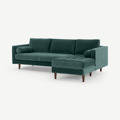 An Image of Scott 4 Seater Right Hand Facing Chaise End Corner Sofa, Petrol Cotton Velvet