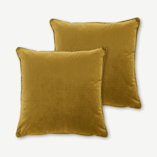 An Image of Julius Set of 2 Velvet Cushions, 45 x 45cm, Antique Gold