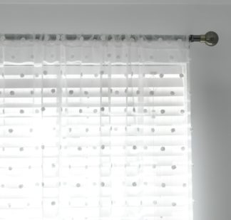 An Image of Habitat Pom Pom Sheer Voile Curtain Panel - White