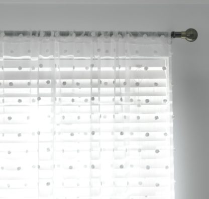 An Image of Habitat Pom Pom Sheer Voile Curtain Panel - White