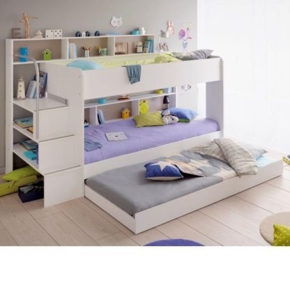 An Image of Bibop White Wooden Bunk Bed with Underbed Trundle Frame Only - EU Single