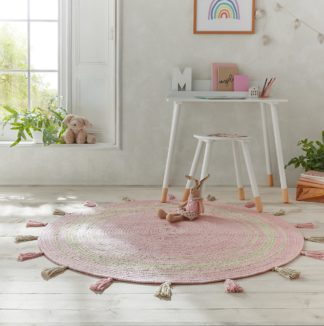 An Image of Cotton Tassel Circle Rug Cotton Tassel Pink