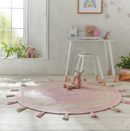 An Image of Cotton Tassel Circle Rug Cotton Tassel Pink