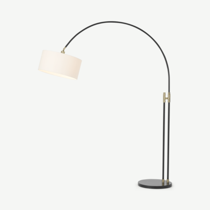 An Image of Teo Overreach Floor Lamp, Antique Brass & White