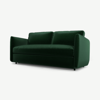 An Image of Fletcher 3 Seater Sofabed with Memory Foam Mattress, Bottle Green Velvet