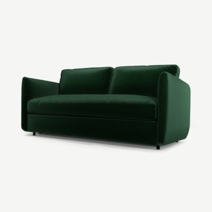 An Image of Fletcher 3 Seater Sofabed with Memory Foam Mattress, Bottle Green Velvet