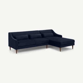 An Image of Herton Right Hand Facing Chaise End Sofa, Ink Blue Velvet