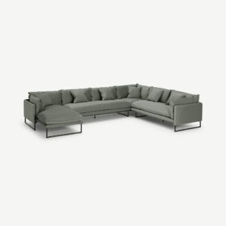 An Image of Malini Left Hand Facing Full Corner Chaise End Sofa, Sage Green Recycled Velvet