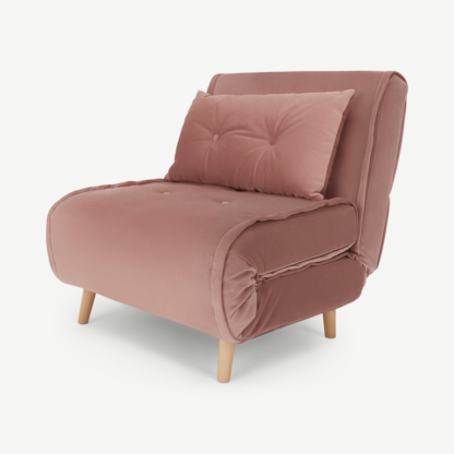 An Image of Haru Single Sofa Bed, Soft Pink Velvet