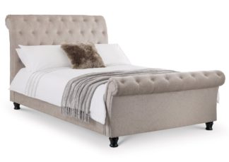 An Image of Ravello Mink Coloured Chenille Fabric Scroll Sleigh Bed Frame - 5ft King Size