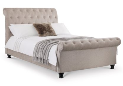 An Image of Ravello Mink Coloured Chenille Fabric Scroll Sleigh Bed Frame - 5ft King Size