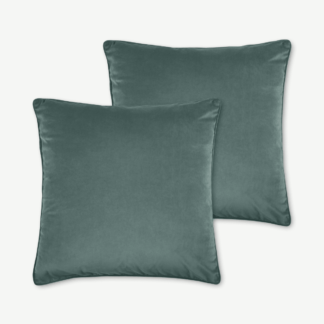 An Image of Julius Set of 2 Velvet Cushions, 45 x 45cm, Slate Blue