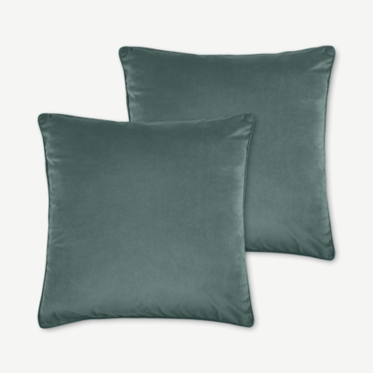 An Image of Julius Set of 2 Velvet Cushions, 45 x 45cm, Slate Blue