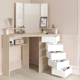 An Image of Beauty Bar Corner Dressing Table Oak and White