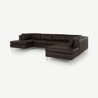 An Image of Monterosso Right Hand Facing Corner Sofa, Denver Dark Brown Leather with Chrome Legs