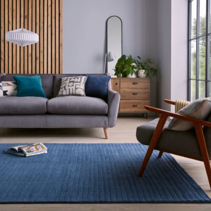 An Image of Wool Cord Stripe Rug Wool Cord Indigo