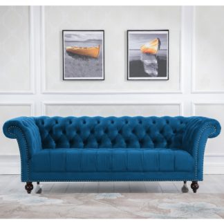 An Image of Chester Blue Fabric 3 Seater Sofa