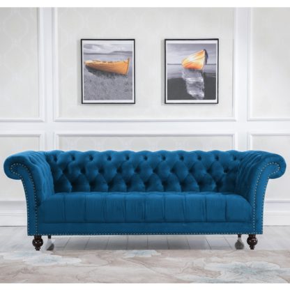 An Image of Chester Blue Fabric 3 Seater Sofa