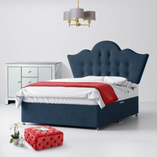 An Image of Florence Buttoned Midnight Blue Fabric 2 Drawer Same Side Divan Bed - 2ft6 Small Single