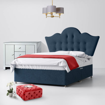 dfd5d9ac44761ecd2b09de8114404aa161095e088c02fa8cadbcafe881230f56-15.jpg An Image of Florence Buttoned Midnight Blue Fabric 2 Drawer Same Side Divan Bed - 6ft Super King Size