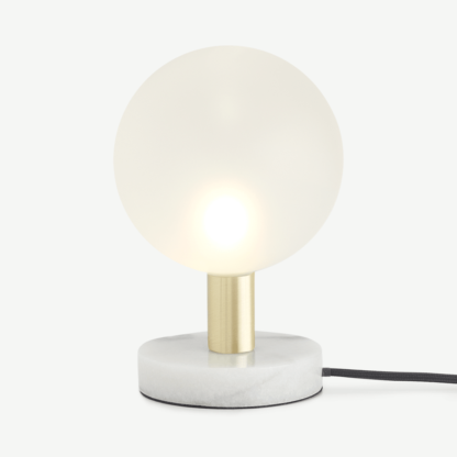 An Image of Boll Table Lamp, White Marble, Black & Frosted Glass