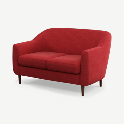 An Image of Tubby 2 Seater Sofa, Postbox Red with Dark Wood Legs