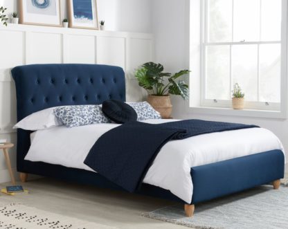 An Image of Brompton Midnight Blue Fabric Bed - 4ft Small Double