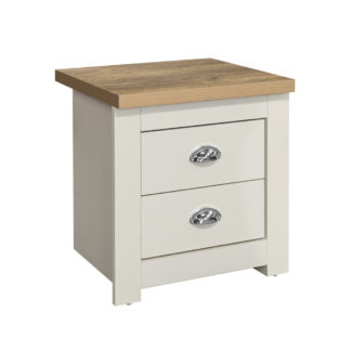 An Image of Highgate Cream and Oak Wooden 2 Drawer Bedside Table