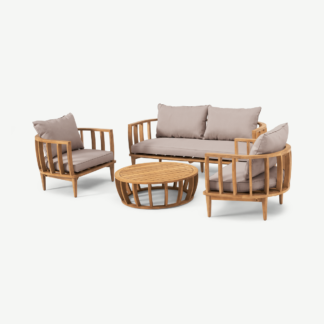An Image of Aleksy Lounge Set, Acacia Wood & Natural White