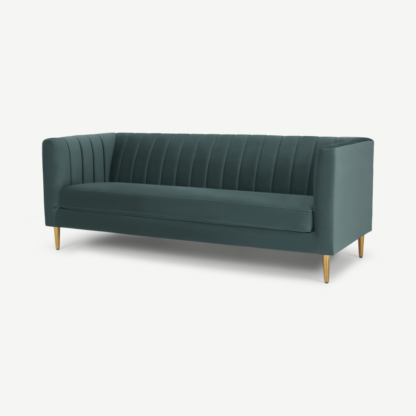e262f24e574e2b00b78da4402a538ef3afb604f601655cc148984e79555c5448-1.png An Image of Amicie 3 Seater Sofa, Marine Green Velvet