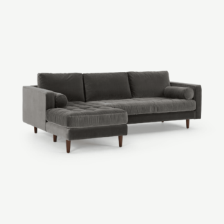 An Image of Scott 4 Seater Left Hand Facing Chaise End Corner Sofa, Concrete Cotton Velvet