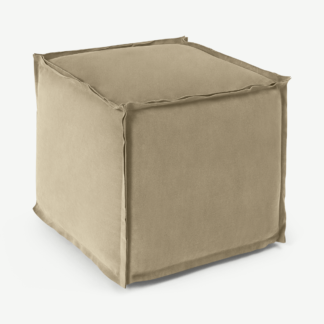 An Image of Kirby Industrial Pouffe, Taupe Suede