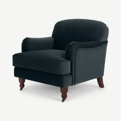 An Image of Orson Small Armchair, Velvet Midnight Grey