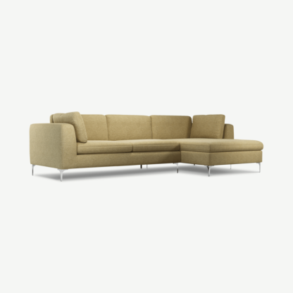 An Image of Monterosso Right Hand Facing Chaise End Sofa, Textured Yellow Mustard with Chrome Leg