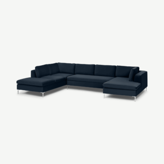 An Image of Monterosso Left Hand Facing Horseshoe Corner Sofa Bed, Ocean Blue Velvet