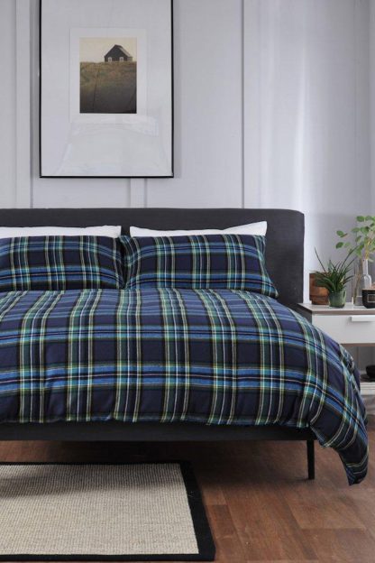 An Image of Blue Tartan Brushed Cotton Double Duvet Set