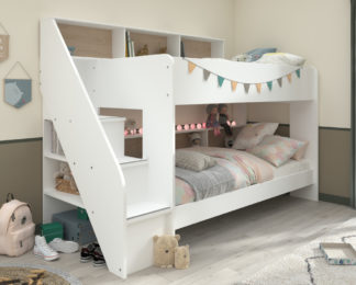 An Image of Bibliobed White and Oak Staircase Bunk Bed - EU Single
