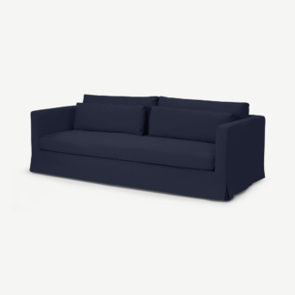 An Image of Arabelo 3 Seater Loose Cover Sofa, Midnight Blue Cotton & Linen Mix Fabric