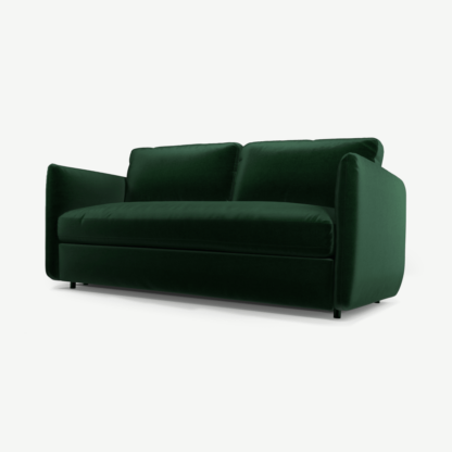 An Image of Fletcher 3 Seater Sofabed with Pocket Sprung Mattress, Bottle Green Velvet