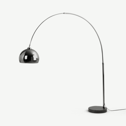 An Image of Bow Large Arc Overreach Floor Lamp, Black Nickle and Marble