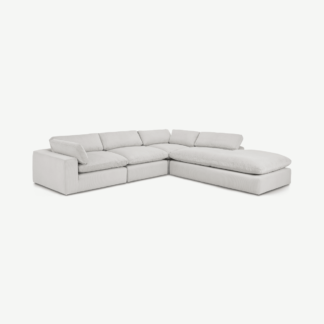 An Image of Samona Right Hand Facing Full Corner Sofa, Stone Grey Corduroy Velvet