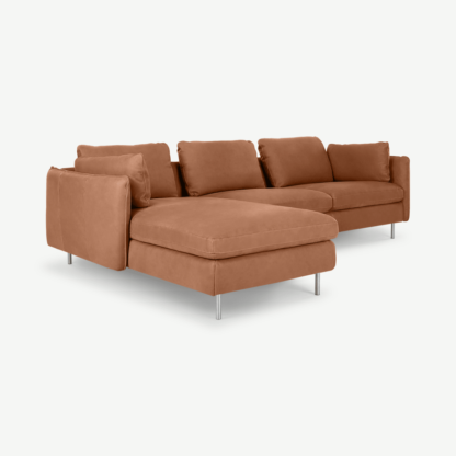 An Image of Vento 3 Seater Left Hand Facing Chaise End Sofa, Texas Tan Leather