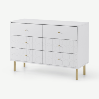 An Image of Hedra Wide Chest of Drawers, Grey & Brass